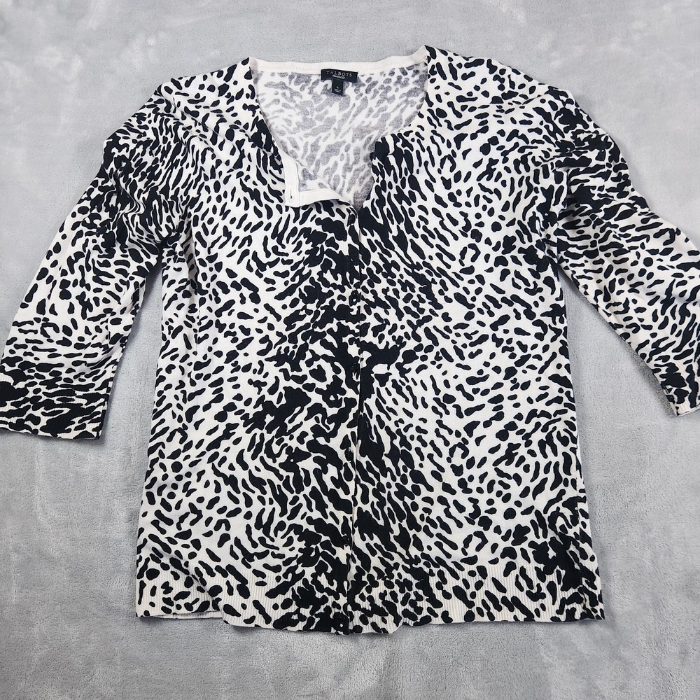 Talbots Women's Small Cardigan Long Sleeve Cheetah Print Lightweight Grandmacore